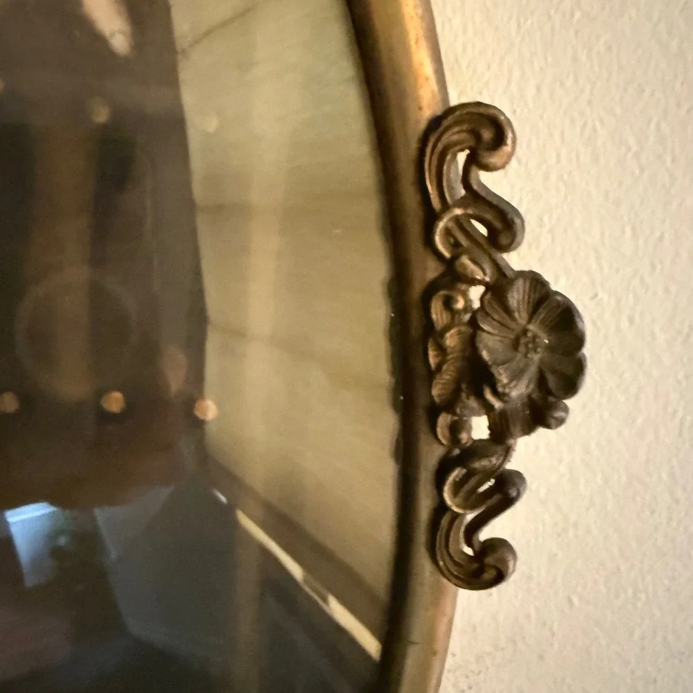 Antique Oval Bubble Glass Ornate Metal Frame Hand Colored Child Portrait Vintage